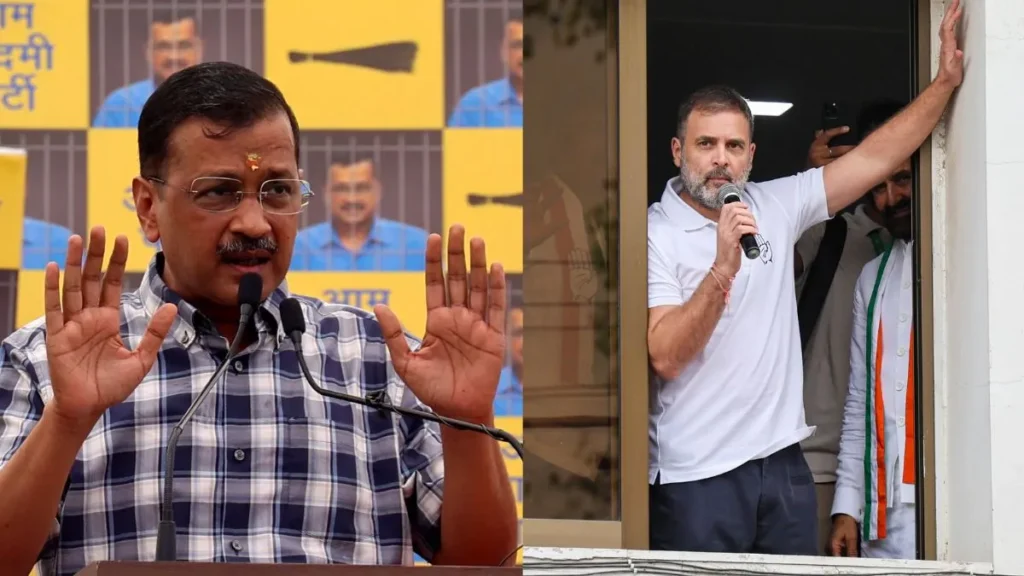 अरविंद केजरीवाल प्रेस कॉन्फ्रेंस में दिल्ली चुनाव 2024 पर बोलते हुए।